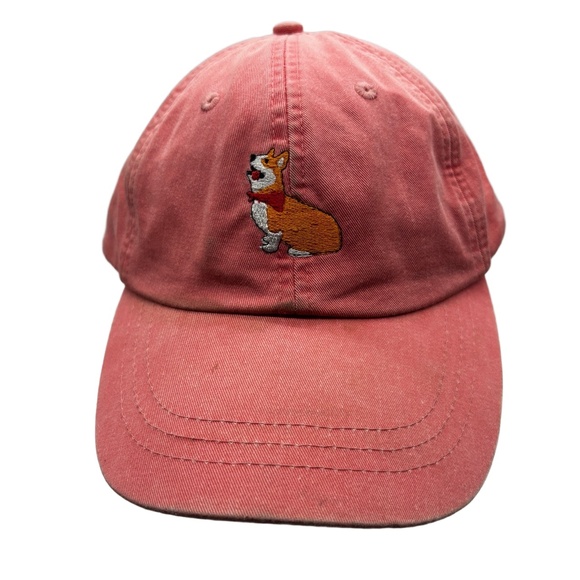 Adams Pink Dad Hat Embroidered Corgi Dog Adjustable Strapback Cap - Picture 1 of 10